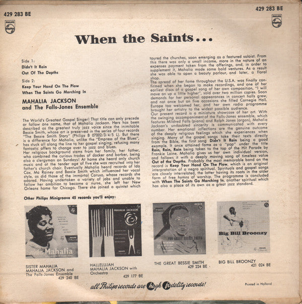 Mahalia Jackson And The Falls-Jones Ensemble : When The Saints..... (7", EP)