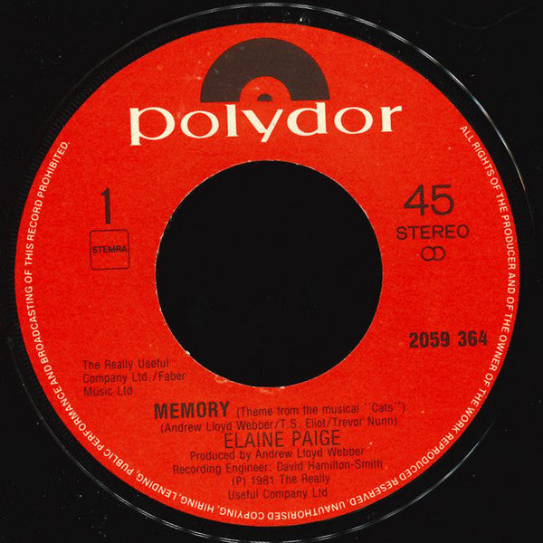 Elaine Paige : Memory (7", Single)