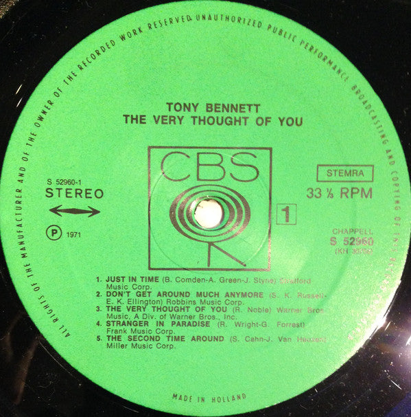 Tony Bennett : The Very Thought Of You (LP, Comp)