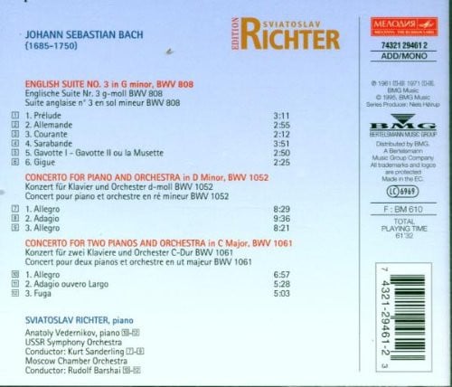 Sviatoslav Richter, Johann Sebastian Bach : Edition Sviatoslav Richter - Volume 1 - Bach (CD, Comp, Mono, RM)