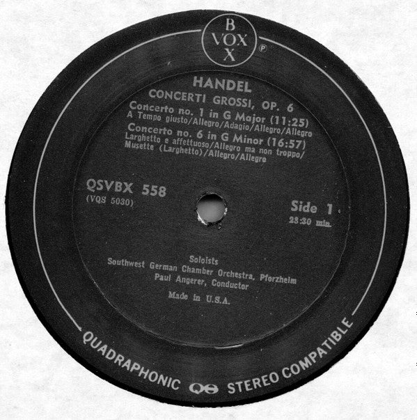 Georg Friedrich Händel - Südwestdeutsches Kammerorchester Conductor Paul Angerer : 12 Concerti Grossi, Op. 6 (3xLP, Quad + Box)