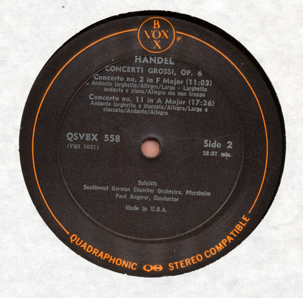 Georg Friedrich Händel - Südwestdeutsches Kammerorchester Conductor Paul Angerer : 12 Concerti Grossi, Op. 6 (3xLP, Quad + Box)