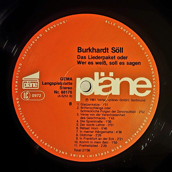 Burkhardt Söll : Das Liederpaket - Wer Es Weiss, Soll Es Sagen (LP, Album)