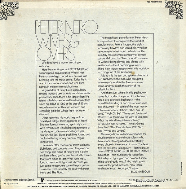 Peter Nero : Wives And Lovers (LP, Album, RE)