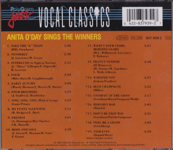 Anita O'Day : Anita O'Day Sings The Winners (CD, Album, RE, RM, PMD)