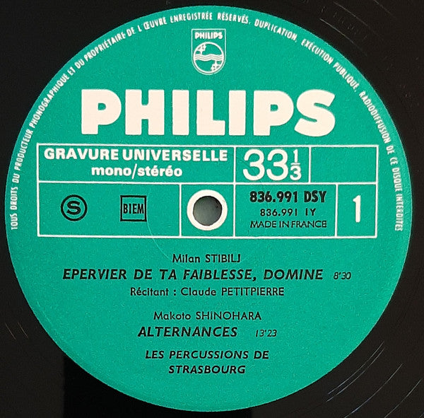 Milan Stibilj, Makoto Shinohara, Peter Schat, Les Percussions De Strasbourg : Épervier De Ta Faiblesse / Alternances / Signalement (LP)