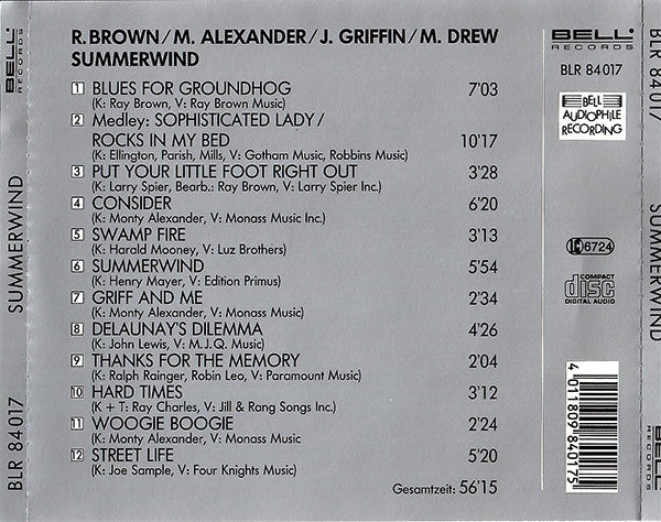 Ray Brown / Monty Alexander / Johnny Griffin / Martin Drew : Summerwind (CD, Album, RE)