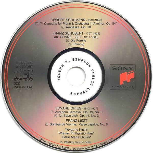 Robert Schumann, Yevgeny Kissin, Wiener Philharmoniker, Carlo Maria Giulini : Piano Concerto (CD)