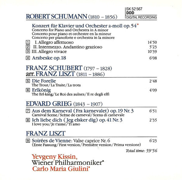 Robert Schumann, Yevgeny Kissin, Wiener Philharmoniker, Carlo Maria Giulini : Piano Concerto (CD)