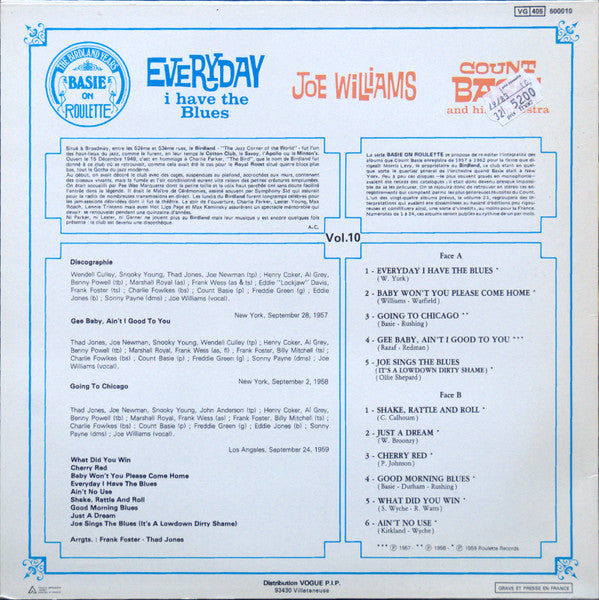 Joe Williams / Count Basie Orchestra : Everyday I Have The Blues (LP, Album, Mono, RE)