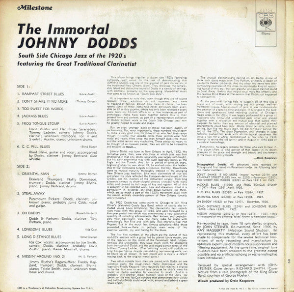 Johnny Dodds : The Immortal Johnny Dodds (LP, Album, Comp, Mono, RE, RM)