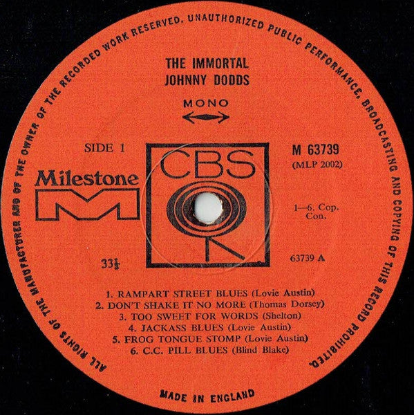 Johnny Dodds : The Immortal Johnny Dodds (LP, Album, Comp, Mono, RE, RM)