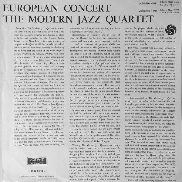 The Modern Jazz Quartet : European Concert: Volume Two (LP, Album)