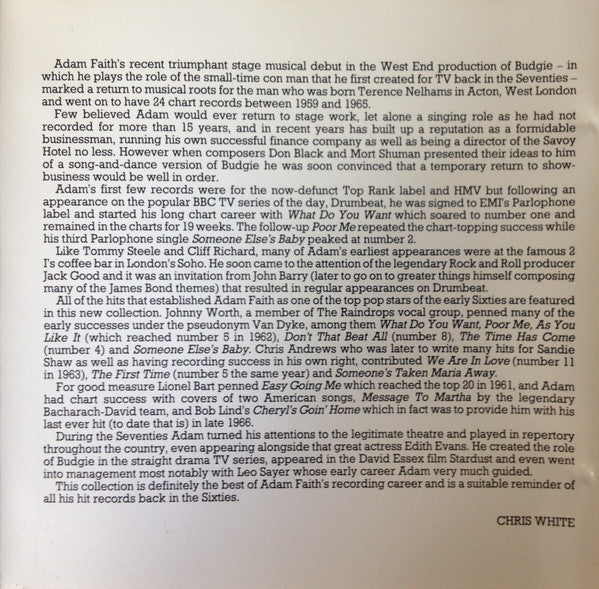 Adam Faith : The Best Of Adam Faith (CD, Album, Comp, Mono)