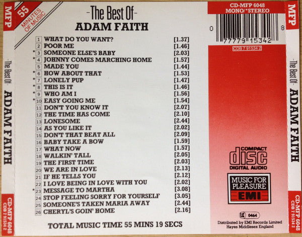 Adam Faith : The Best Of Adam Faith (CD, Album, Comp, Mono)