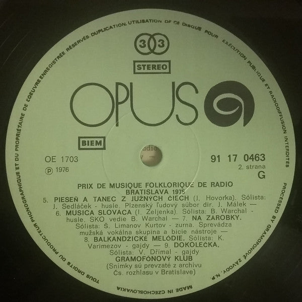 Various : Prix De Musique Folklorique De Radio Bratislava 1975 (LP, Club)