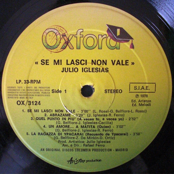 Julio Iglesias : Se Mi Lasci Non Vale (LP, Album)