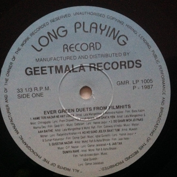 Various : Evergreen Duets From Films Vol. 1 (LP, Album, Comp)