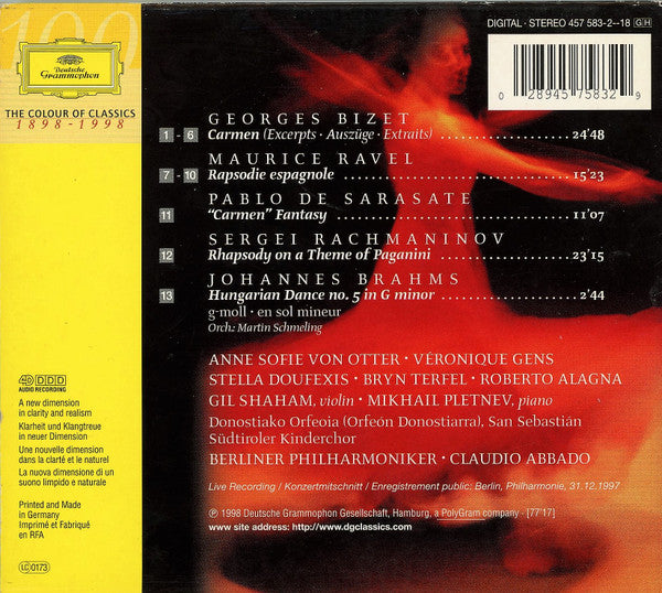 Berliner Philharmoniker, Claudio Abbado, Roberto Alagna, Anne Sofie Von Otter, Bryn Terfel, Mikhail Pletnev, Gil Shaham : The Berlin Gala - A Salute To Carmen (CD, Album, Sle)
