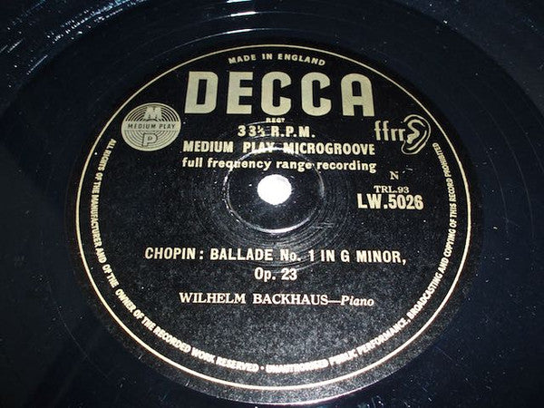 Wilhelm Backhaus : Chopin (10")