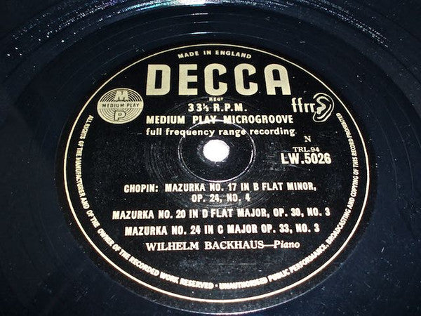 Wilhelm Backhaus : Chopin (10")