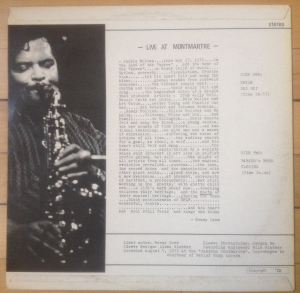 Jackie McLean : Live At Montmartre (LP, Album, NCB)