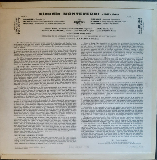 Claudio Monteverdi – Les Chanteurs De Saint-Eustache, Orchestre De La Nouvelle Societe Bach, Emile Martin : Psaumes - Hymnes - Motets (LP)