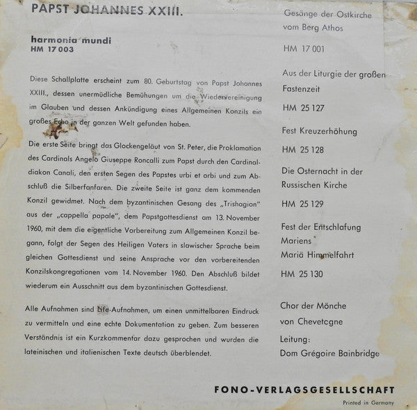 Pope John XXIII : Papst Johannes XXIII. (7", EP)