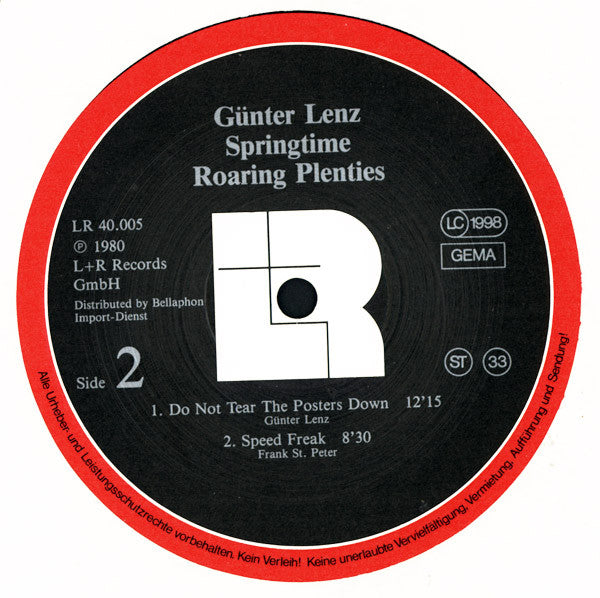 Günter Lenz Springtime : Roaring Plenties (LP)