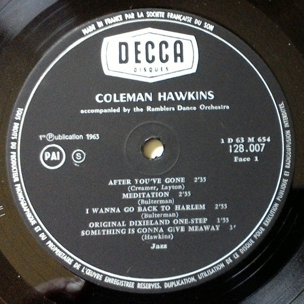 Coleman Hawkins Accompanied By  The Ramblers : In Holland, 1935 And 1937 (10", Comp, Mono)