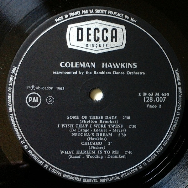 Coleman Hawkins Accompanied By  The Ramblers : In Holland, 1935 And 1937 (10", Comp, Mono)