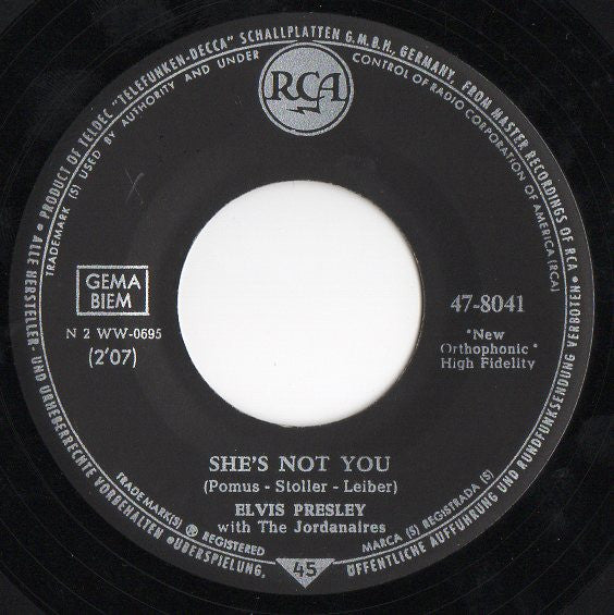 Elvis Presley : Just Tell Her Jim Said Hello / She's Not You (7", Single, Mono)
