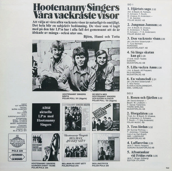 Hootenanny Singers : Våra Vackraste Visor (LP, Album, RE)