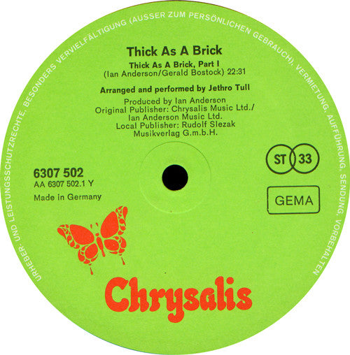 Jethro Tull : Thick As A Brick (LP, Album, RP, New)