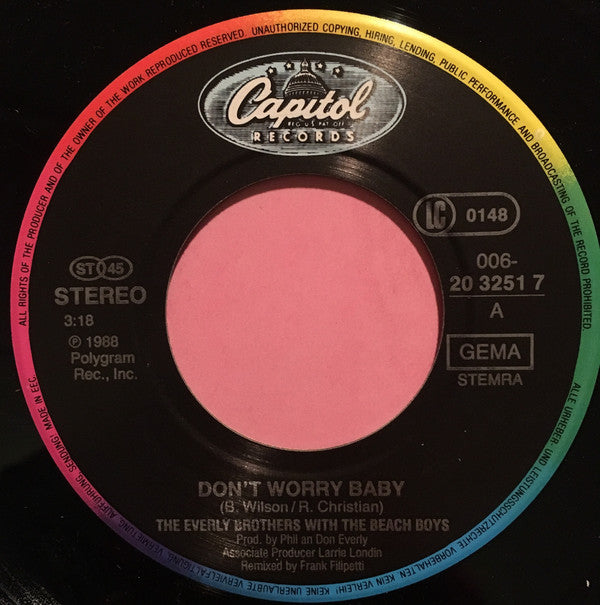 Everly Brothers With The Beach Boys : Don't Worry Baby (7", Single)