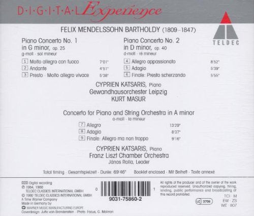 Felix Mendelssohn-Bartholdy - Cyprien Katsaris / Gewandhausorchester Leipzig, Kurt Masur / Liszt Ferenc Chamber Orchestra, János Rolla : Piano Concertos Nos. 1 & 2 / Concerto For Piano And String Orchestra (CD, Comp)