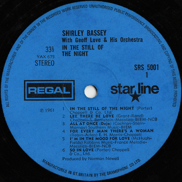 Shirley Bassey With Geoff Love & His Orchestra : In The Still Of The Night (LP, Album, RE)