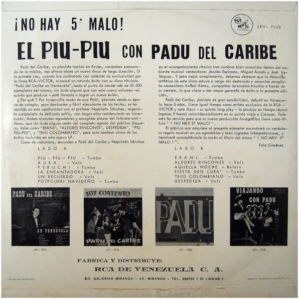 El Piu-Piu Con Padu Del Caribe : ¡No Hay 5˚ Malo! (LP, Album)
