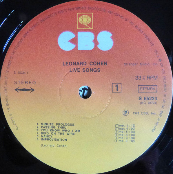 Leonard Cohen : Live Songs (LP, Album)