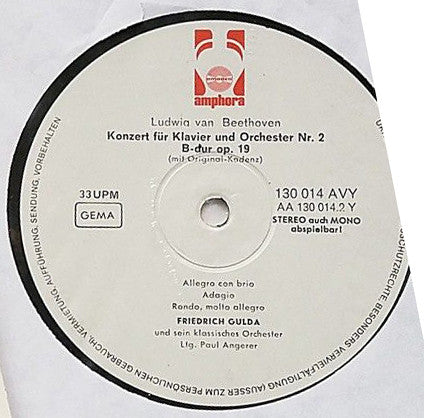 Wolfgang Amadeus Mozart / Ludwig van Beethoven, Friedrich Gulda Und Sein Klassisches Orchester, Paul Angerer : Klavierkonzert G-dur KV 453 / Klavierkonzert Nr. 2 B-dur Op. 19 (LP, Album)