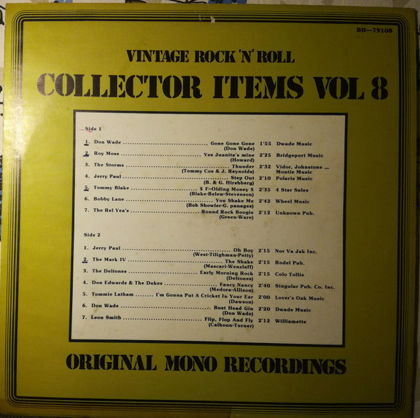 Various : Vintage Rock 'N' Roll Collector Items Vol. 8 (LP, Comp, Mono)