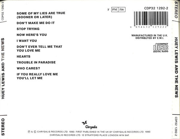 Huey Lewis & The News : Huey Lewis And The News (CD, Album, RE)