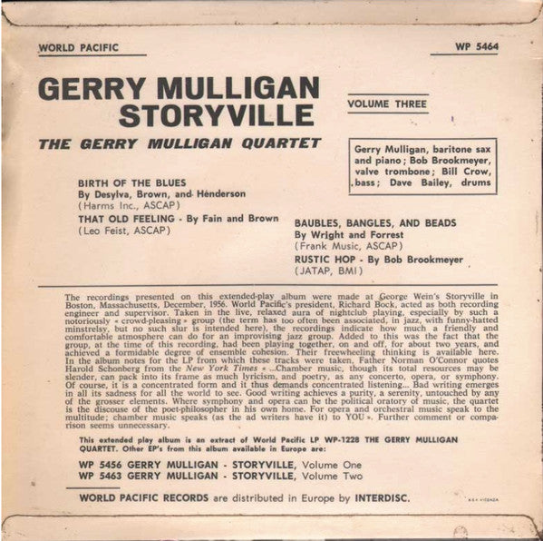 Gerry Mulligan Quartet : Storyville, Volume Three (7", EP)