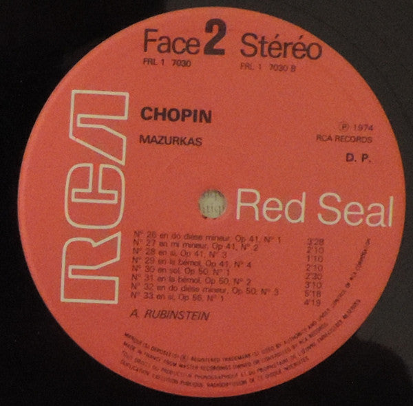 Arthur Rubinstein, Frédéric Chopin : Les Mazurkas Nos 18 à 33 (Volume 2) (LP, Album, RE)