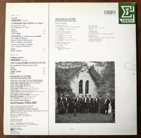 Leopold Mozart, Wolfgang Amadeus Mozart, Orchestre De Chambre Jean-François Paillard, Jean-François Paillard : Toy Symphony in C Major/Concerto in D Major/ A Musical Joke, K. 522 (LP)