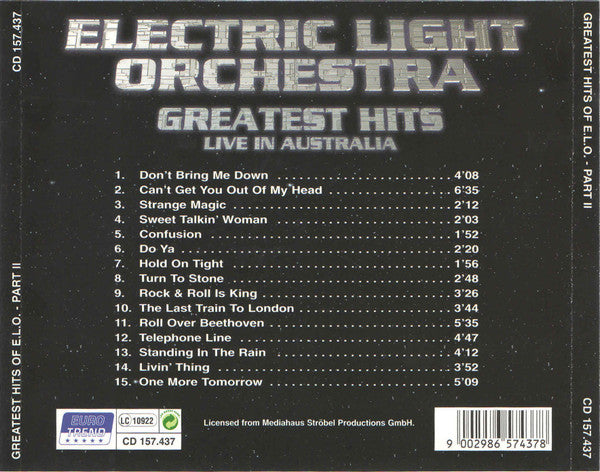 Electric Light Orchestra Part II : Greatest Hits Of E.L.O. Part II (Live In Australia) (CD, Comp)