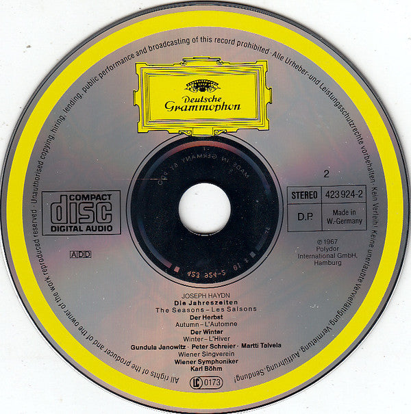 Joseph Haydn - Gundula Janowitz · Peter Schreier · Martti Talvela · Wiener Singverein · Wiener Symphoniker · Karl Böhm : Die Jahreszeiten = The Seasons = Les Saisons (2xCD, Album, RE, RM)
