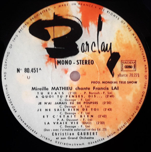 Mireille Mathieu : Chante Francis Lai (LP, Album)