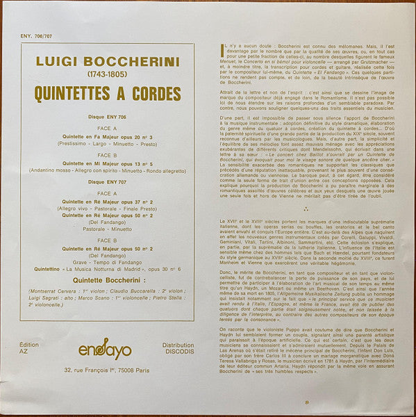 Luigi Boccherini, Quintetto Boccherini : Quintettes À Cordes (2xLP + Box)