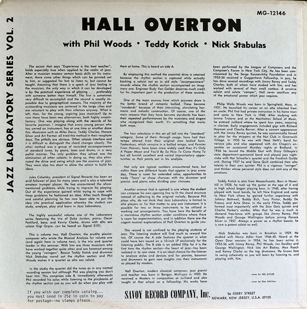 Hall Overton : Jazz Laboratory Series Vol. 2 (LP, Album, Mono, RE)